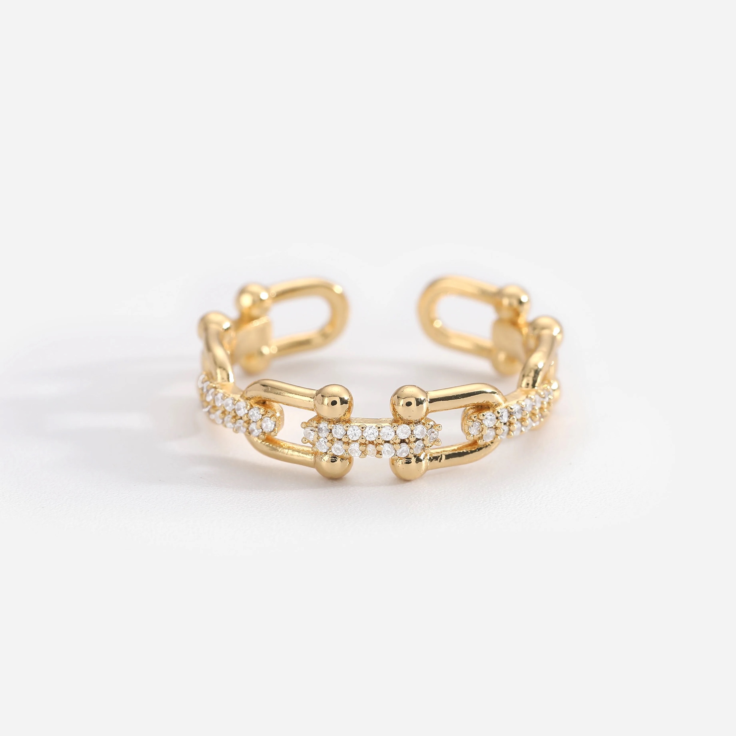 18k U shaped Lock Chain Brass Copper Cubic Zircon Opening Rings